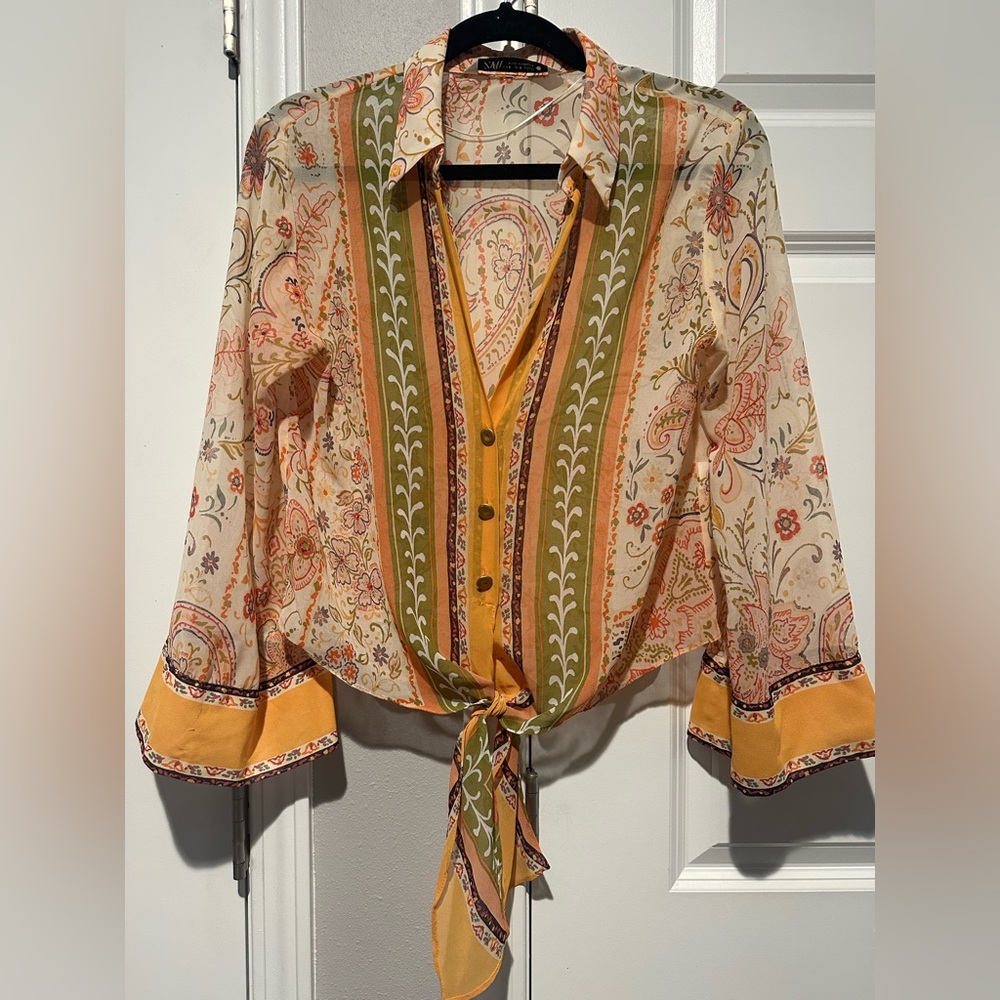 Zara sheer tie top. Womens small.